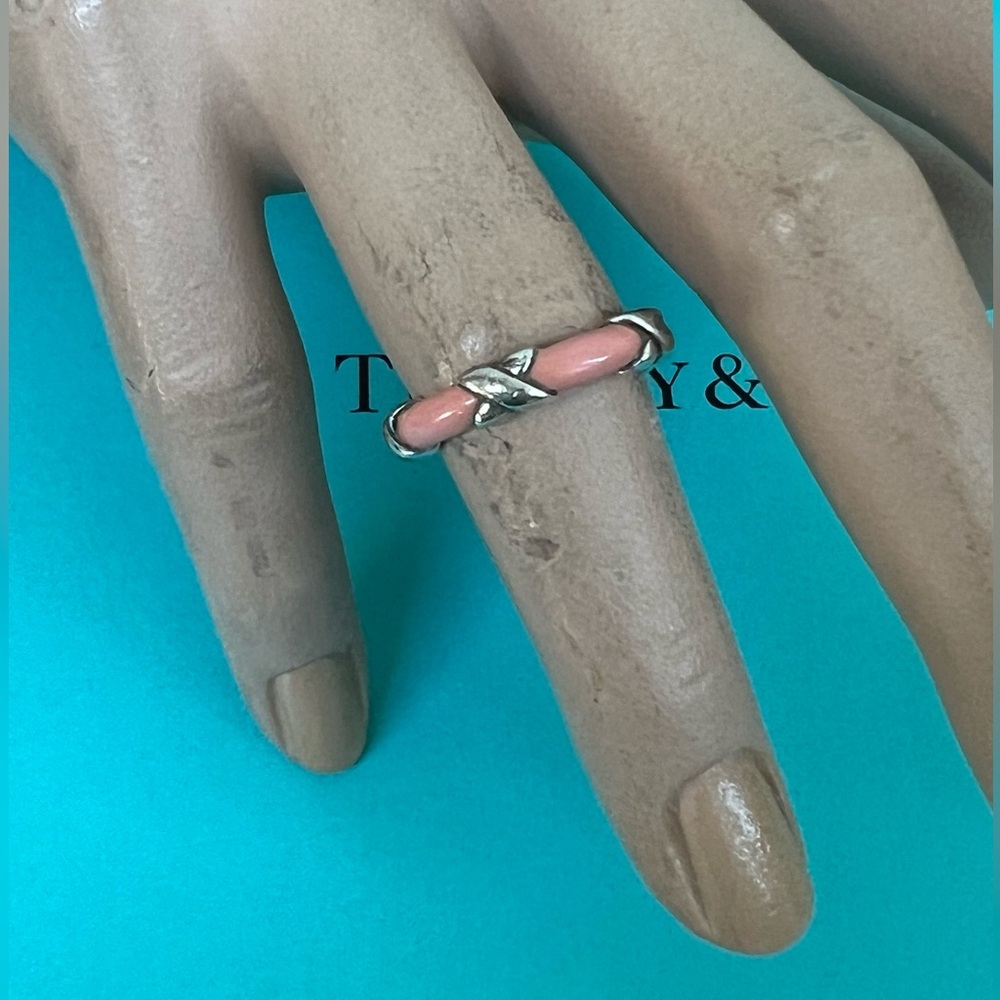 🔴Authentic TIFFANY & CO VINTAGE Pink Enamel X Design Band / Ring 🔴